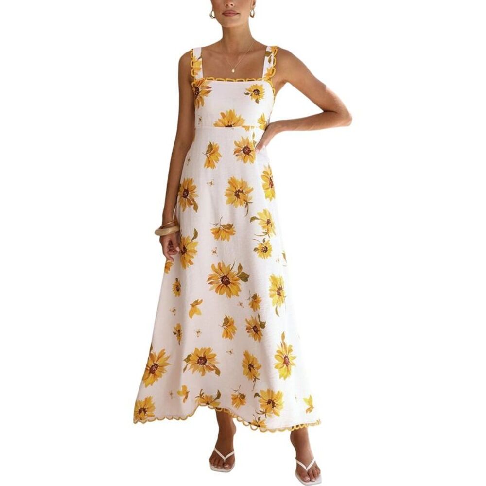 Esea Womens Linen-Blend Midi Dress